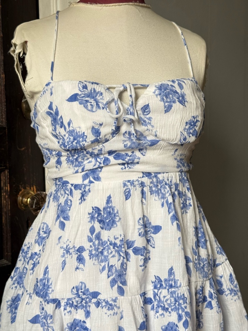 Blue Floral Sundress with Tie Front